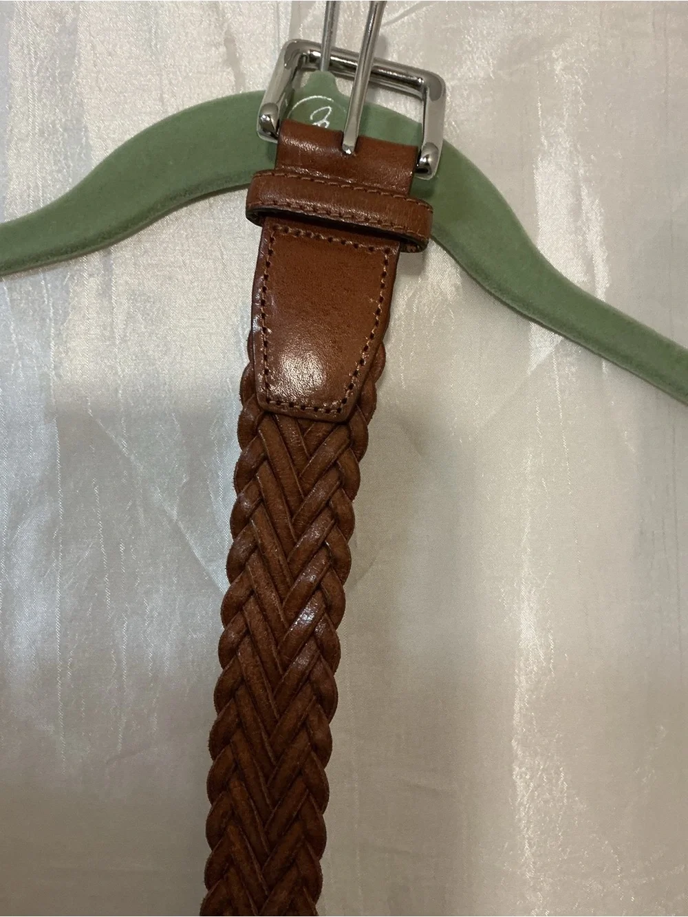 Cole Haan Brown Braided Leather Belt with Silver Buckle